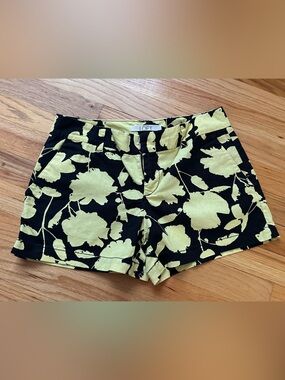 LOFT Black and Yellow Floral Cotton Blend Shorts